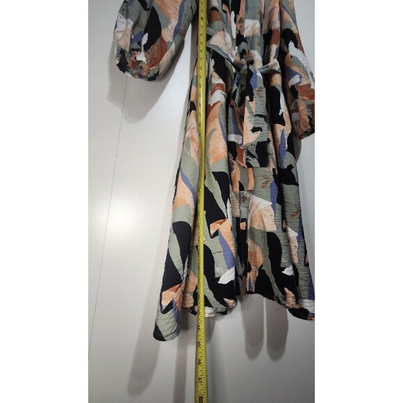 Nine West Patchwork Midi Dress Small Belted Long Sleeve Button Down Collared - Picture 9 of 13